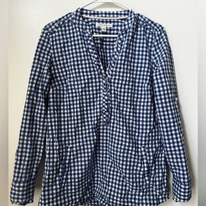 Banana Republic Women’s Blue and White Gingham Top with Ruffle Detailing